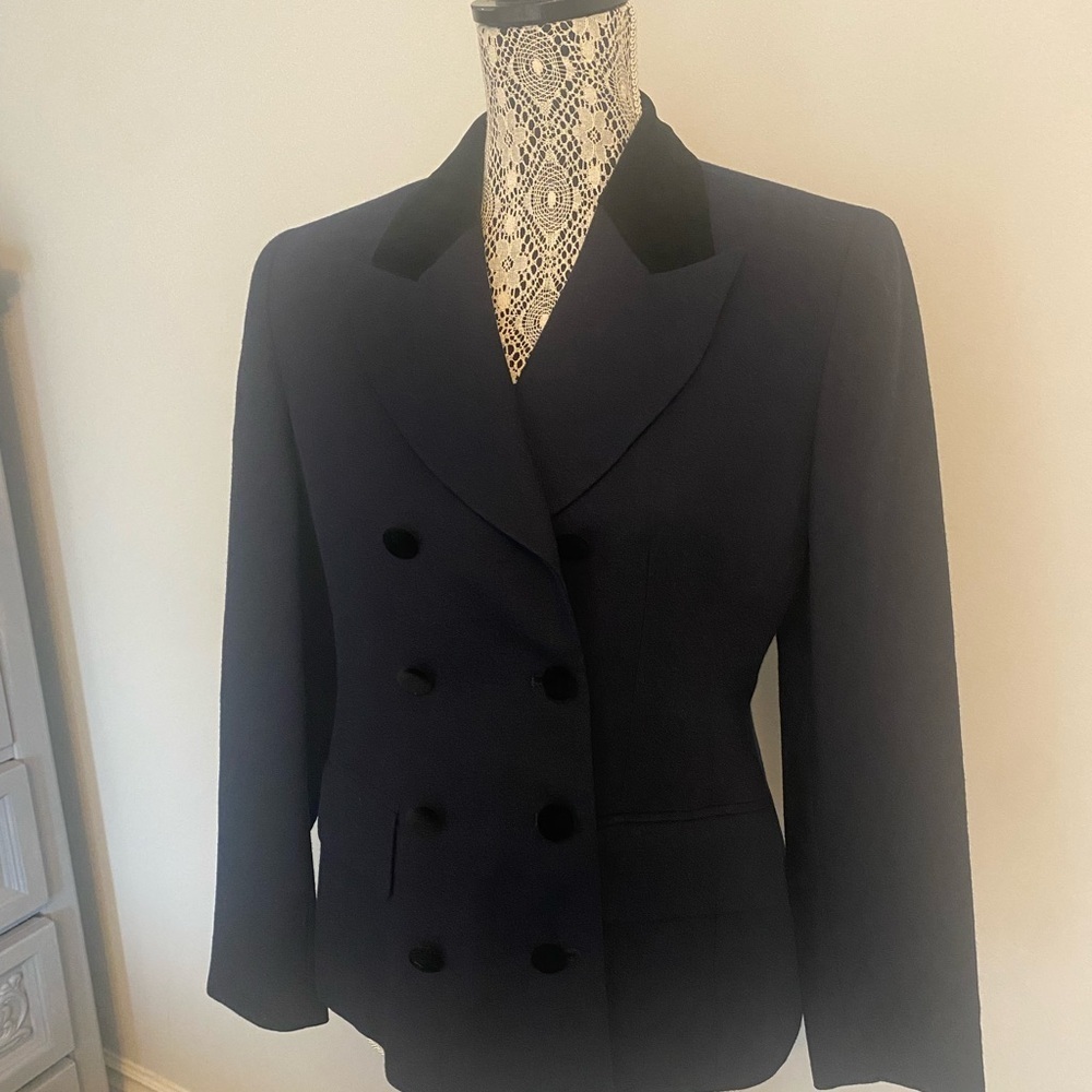 Jones New York virgin wool & velvet Women's Double-Breasted blazer 6 petite